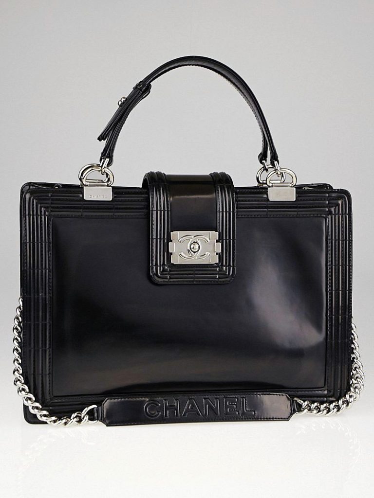 Chanel Black Glazed Calfskin Leather Boy Medium Tote Bag
