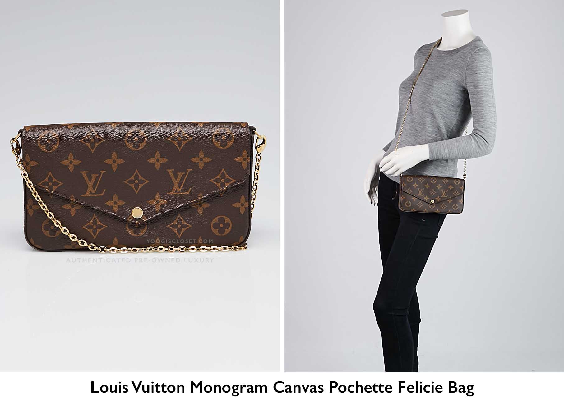 Authentic Louis Vuitton Monogram Canvas Felicie Chain Wallet Crossbody Bag | YoogisCloset.com