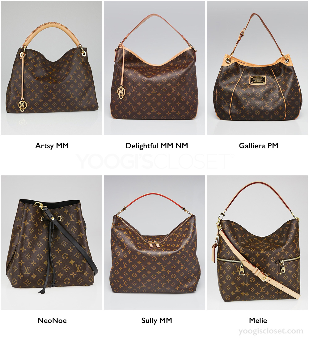 The most popular Louis Vuitton shoulder bags: Artsy MM, Delightful PM, Galliera PM, NeoNoe, Sully MM, Melie | See more authenticated pre-owned Louis Vuitton at YoogisCloset.com