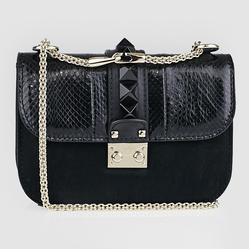Best Bags For Your Zodiac Sign | Scorpio: Valentino Black Rockstud Glam Lock Flap Bag | YoogisCloset.com