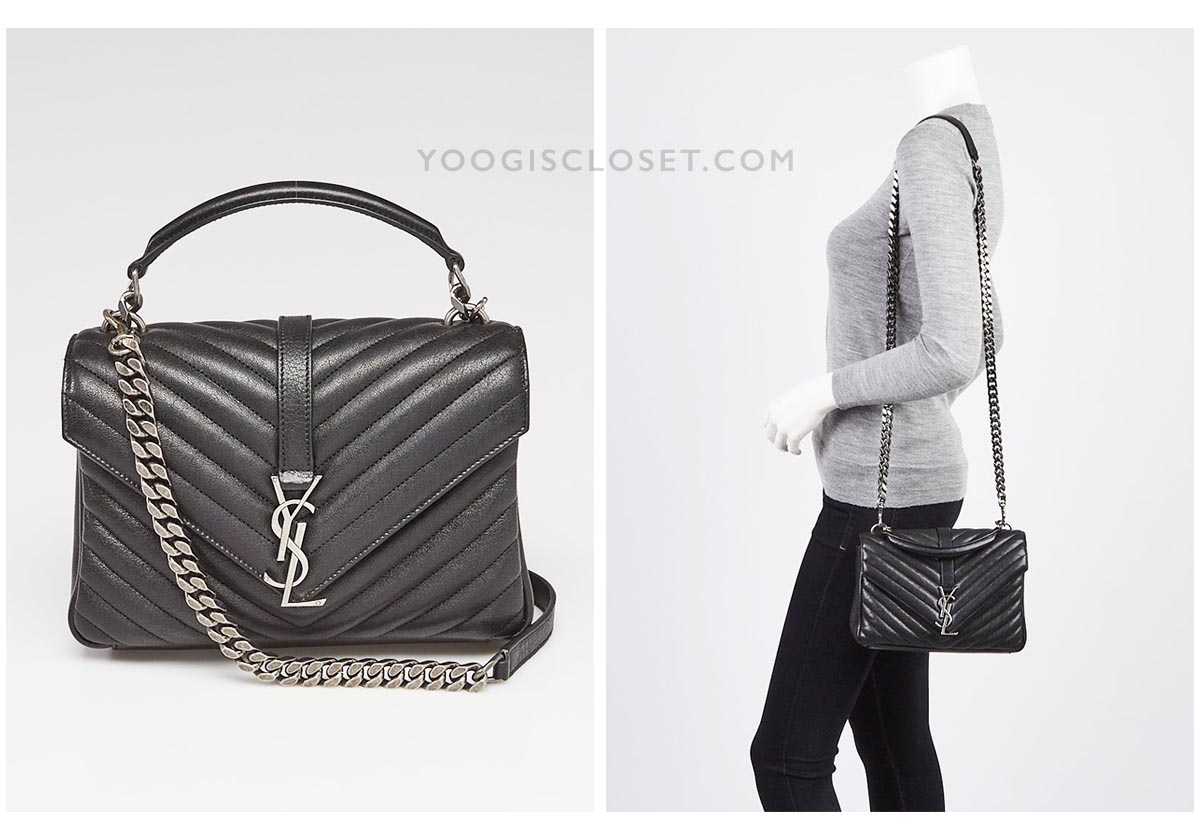 Saint Laurent Chevron Leather Monogram Medium College Bag | Yoogi's Closet Authenticated Pre-Owned Luxury Handbags yoogiscloset.com 