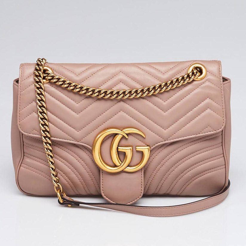 Gucci Nude Marmont Flap Bag | Yoogi's Closet Authenticated Pre-Owned Luxury yoogiscloset.com