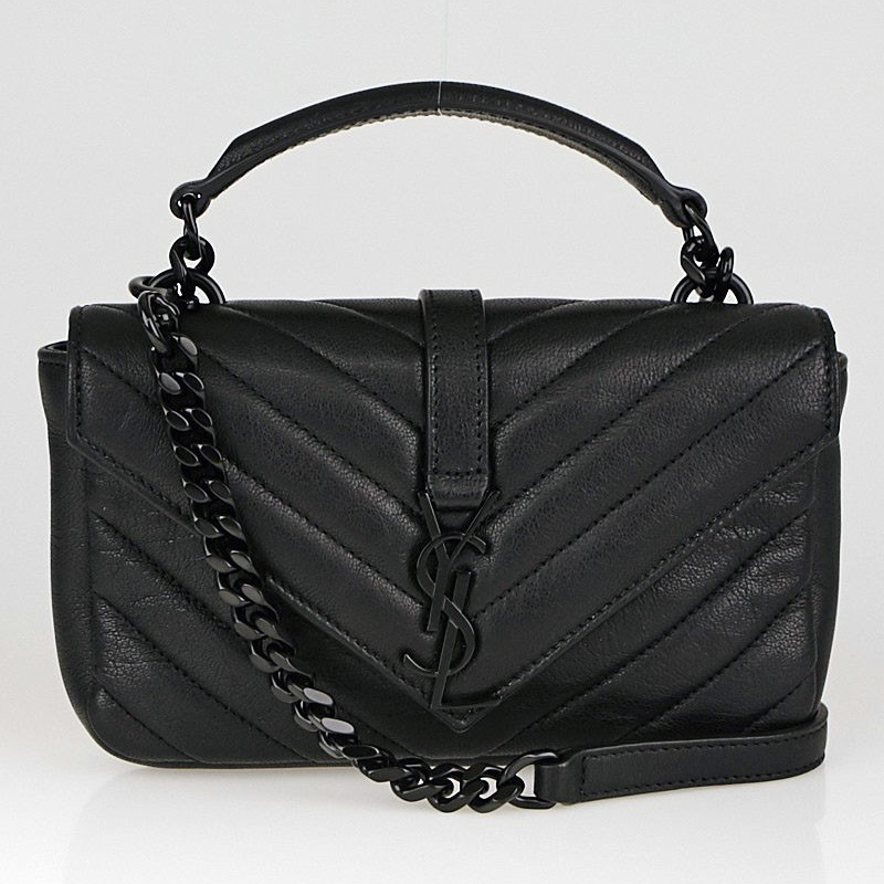 YSL Black Chevron Wallet on Chain College Bag | Yoogi's Closet Authenticated Pre-Owned Luxury yoogiscloset.com